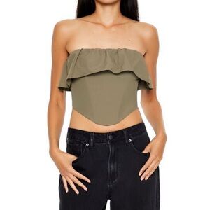 NWT Olive Green Strapless Ruffle Top